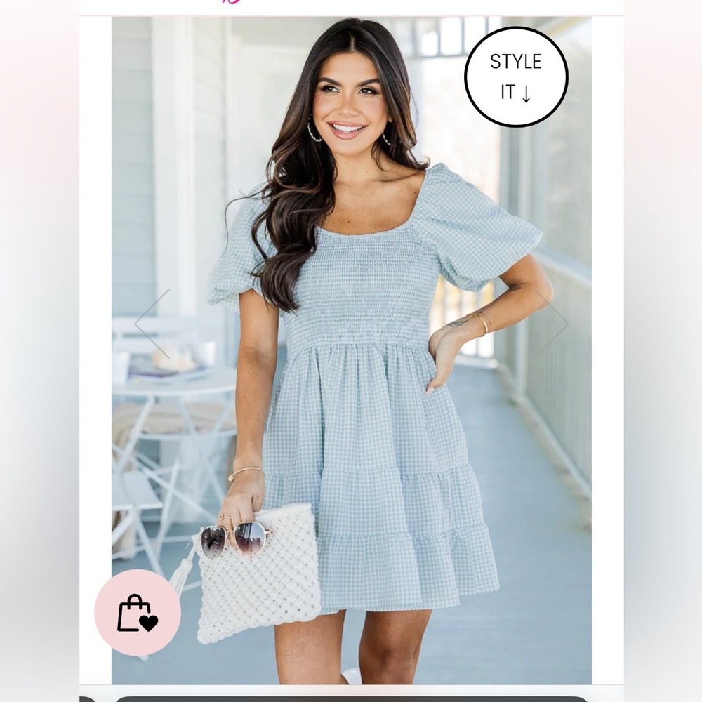 Down By The Shore Smocked Green Gingham Mini Dress - Pink Lily
